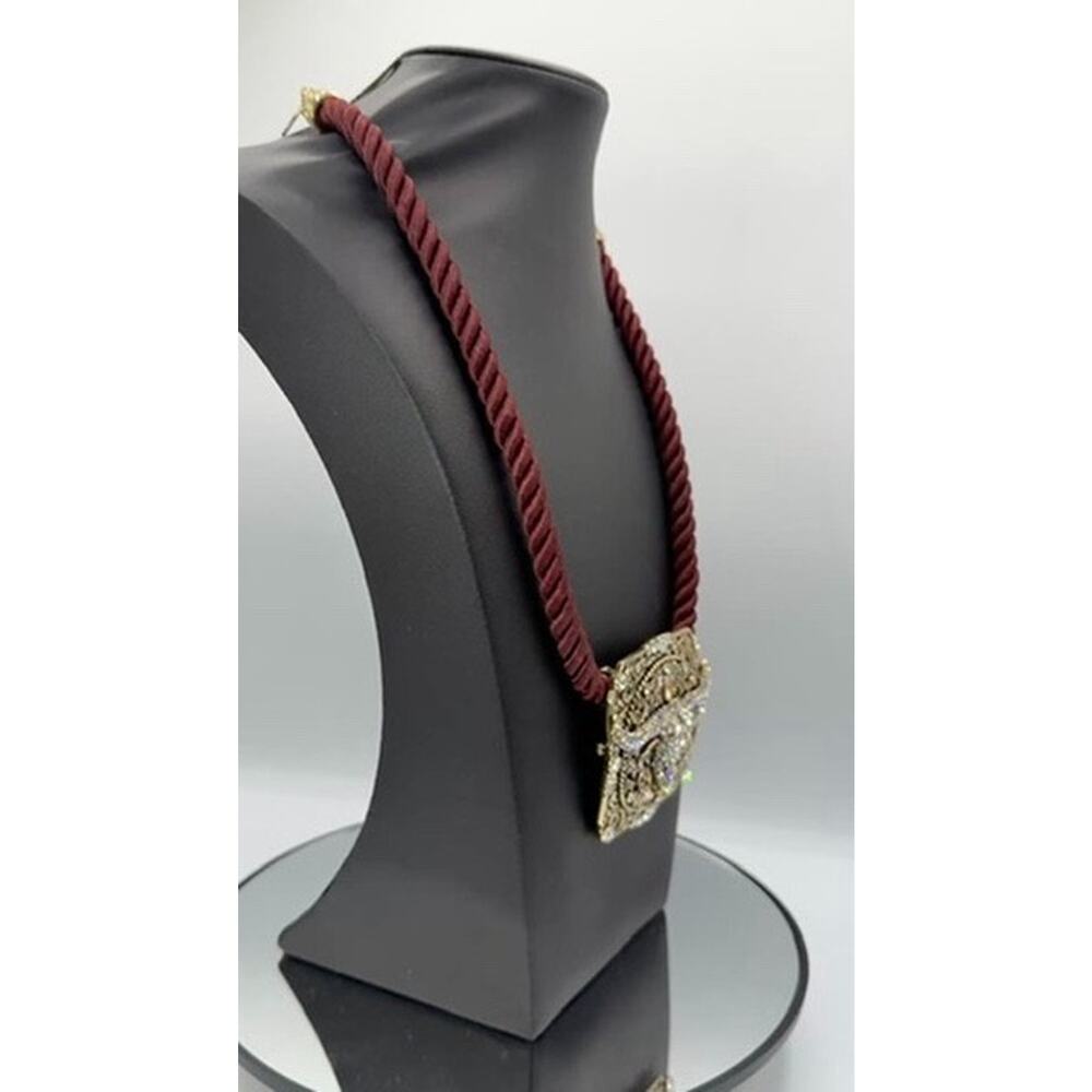 HEIDI DAUS WESTERN LONG HORN Crystal Pin/Brooch & Cord Necklace Set RARE UNIQUE - Picture 9 of 16